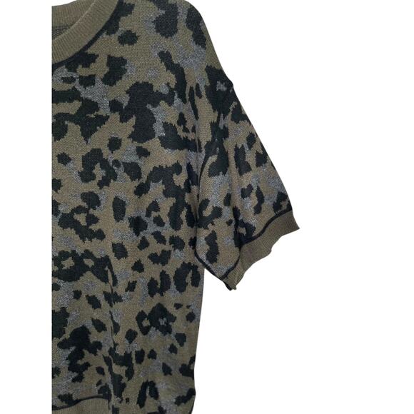 Anthropologie Ethan Green Gray Black Leopard Print Short Sleeve Sweater - Picture 6 of 9